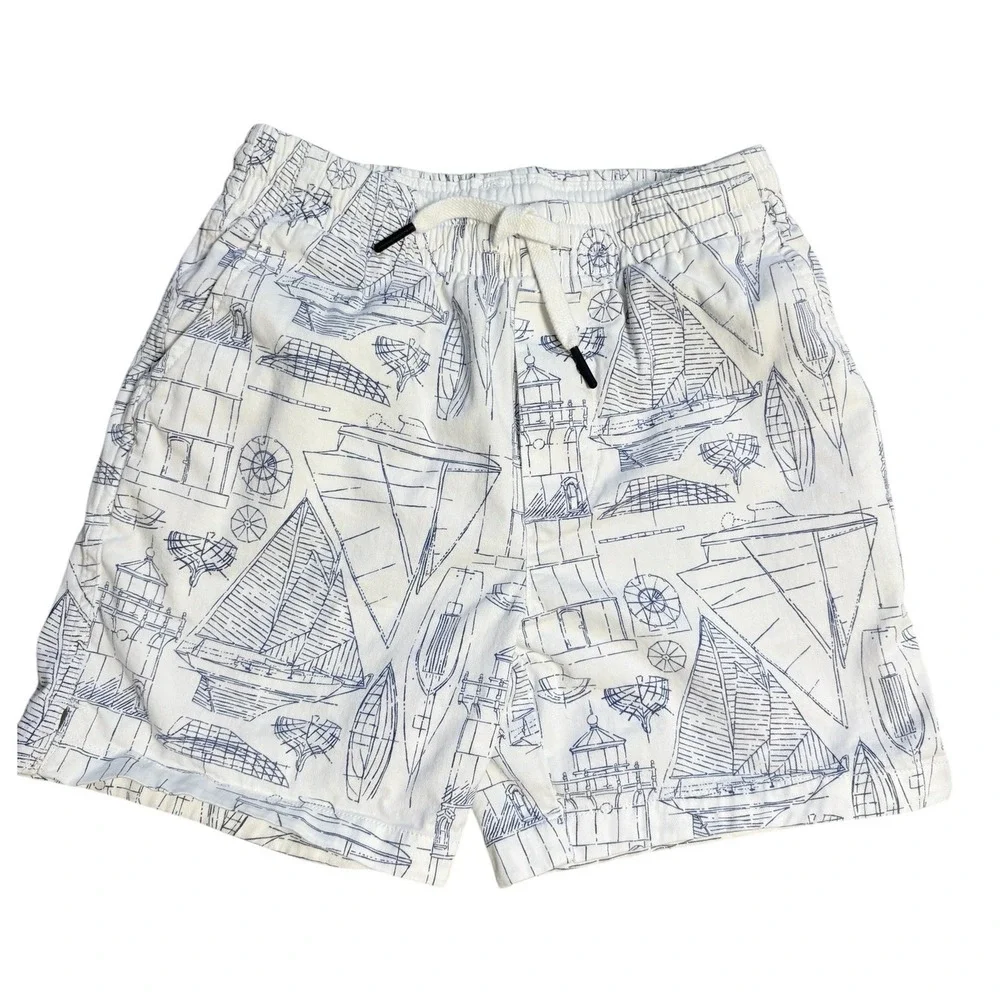 Vineyard Vines Boys White Blue Nautical Sketch Sailboat Lighthouse Shorts Size 8